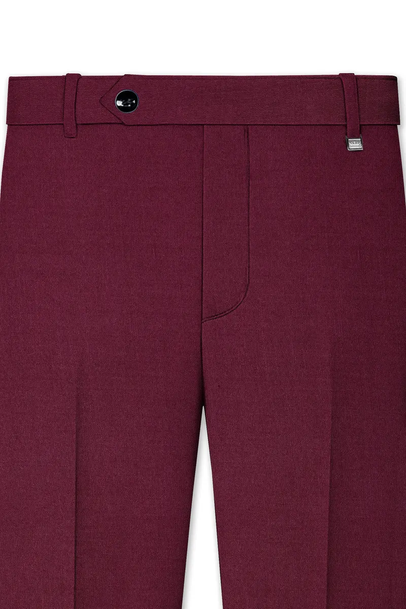 Bordeaux Maroon Cross Placket Wool Rich Bandhgala Suit 11