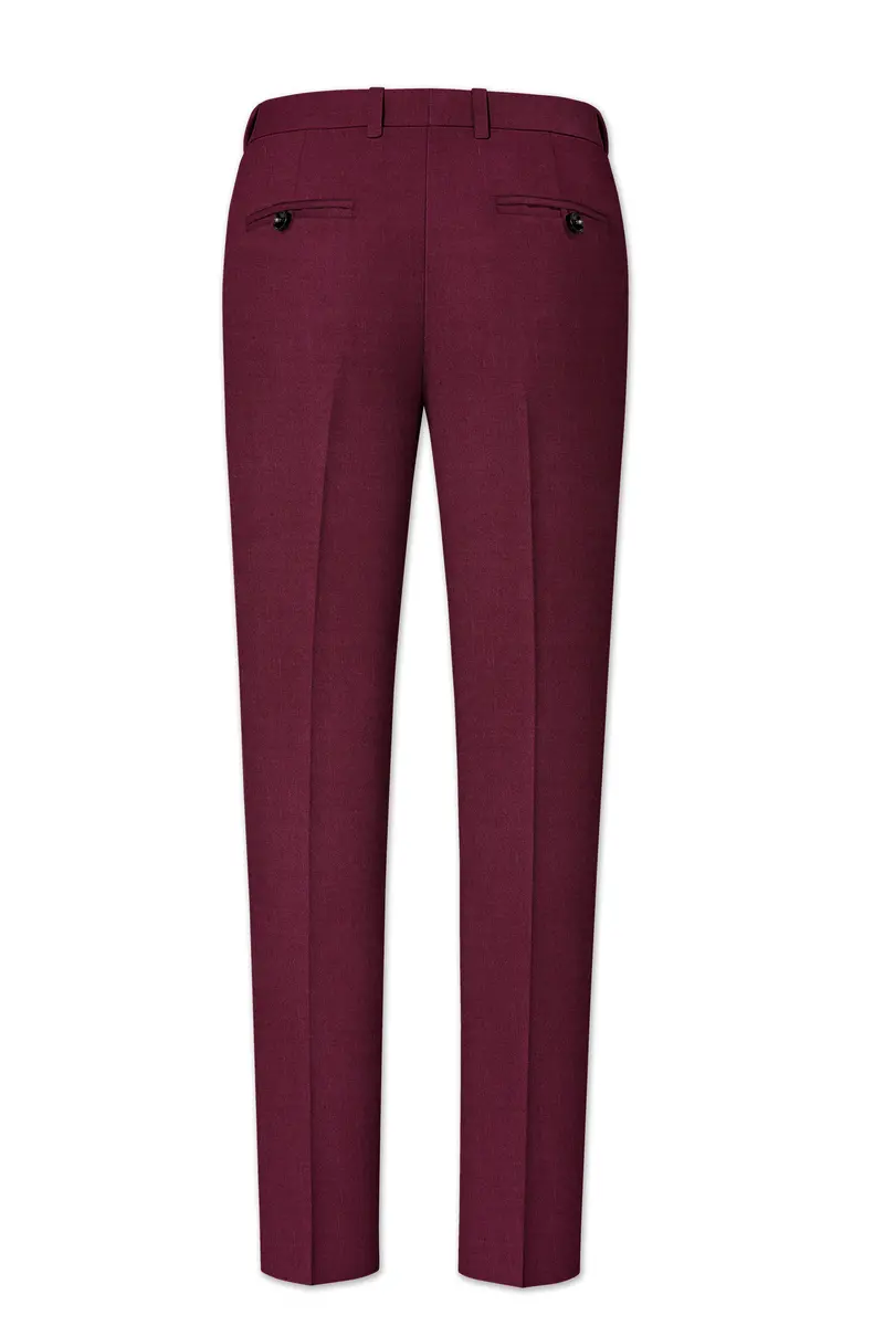 Bordeaux Maroon Cross Placket Wool Rich Bandhgala Suit 13