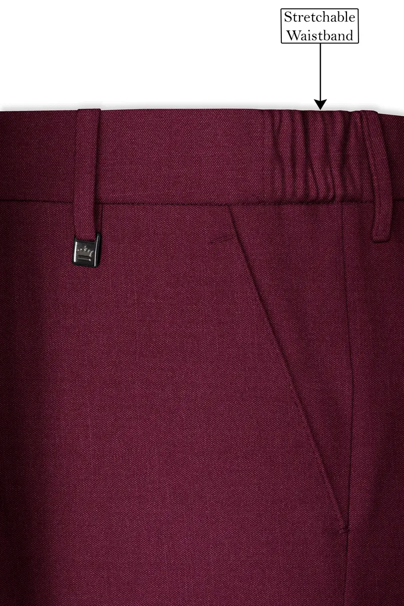 Bordeaux Maroon Cross Placket Wool Rich Bandhgala Suit 14