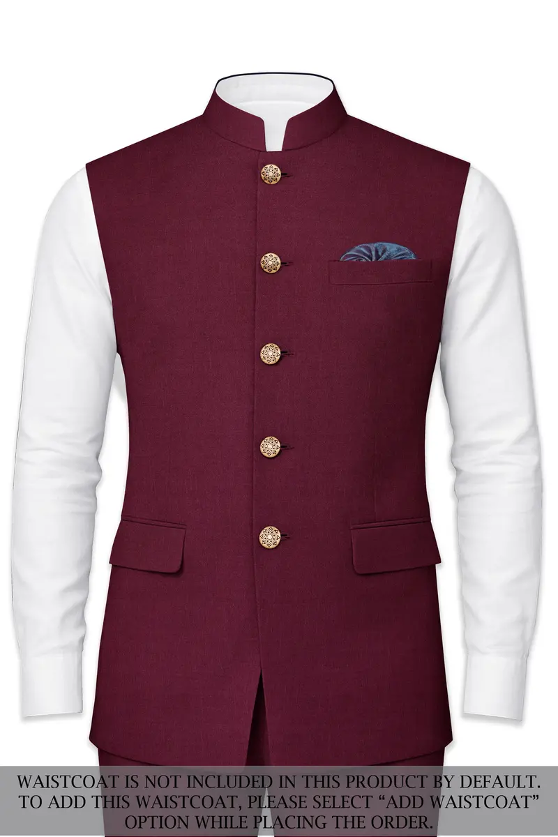 Bordeaux Maroon Cross Placket Wool Rich Bandhgala Suit 16