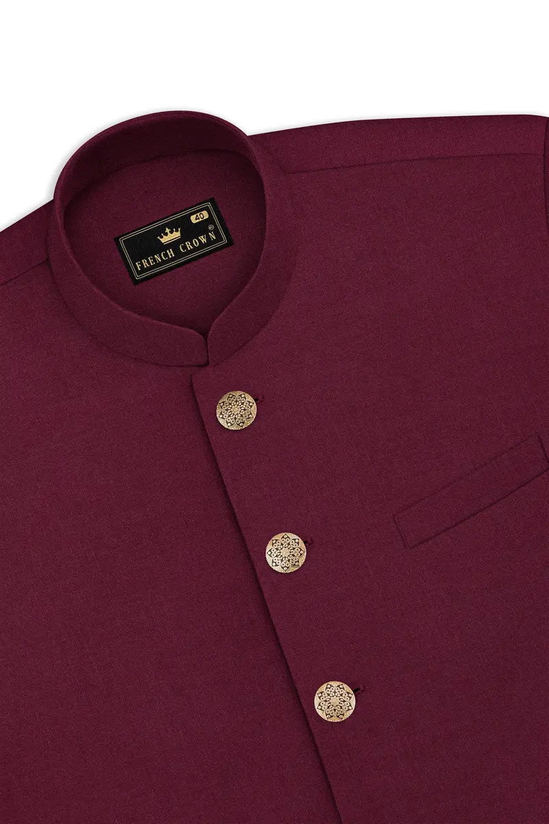 Bordeaux Maroon Cross Placket Wool Rich Bandhgala Suit 17
