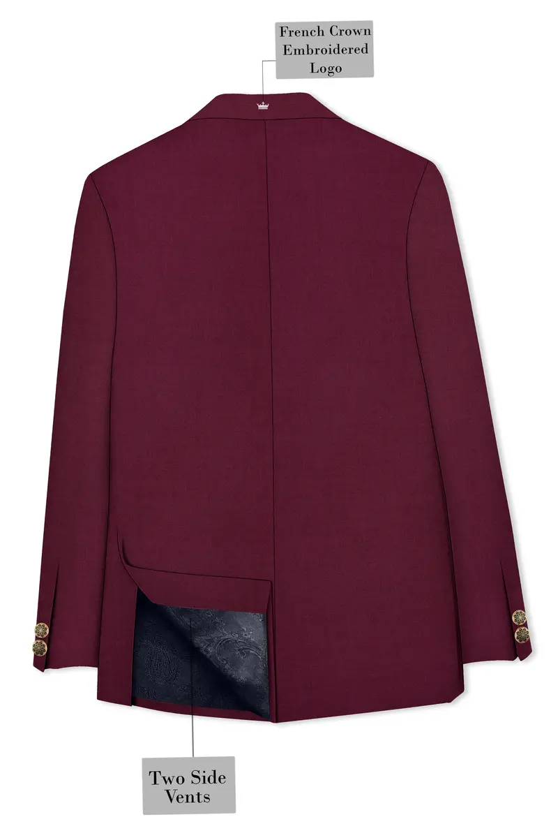 Bordeaux Maroon Cross Placket Wool Rich Bandhgala Suit 8