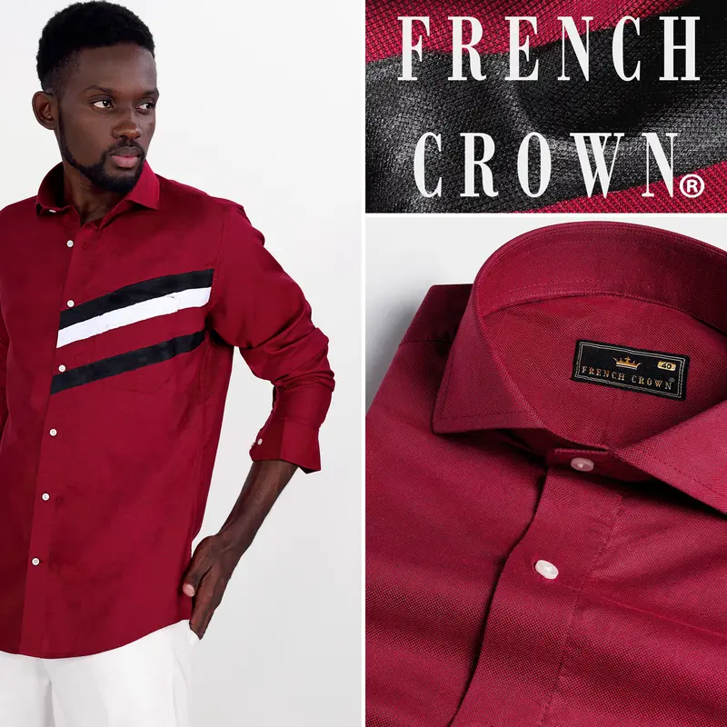 Bordeaux Maroon With Black And White Hand Painted Dobby Premium Giza Cotton Designer Shirt 1