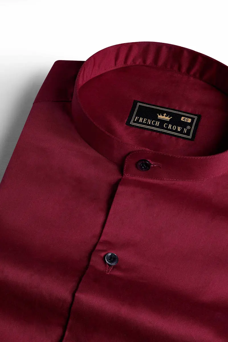 Bordeaux Red Subtle Sheen Super  Soft Premium Cotton Mandarin Shirt 1