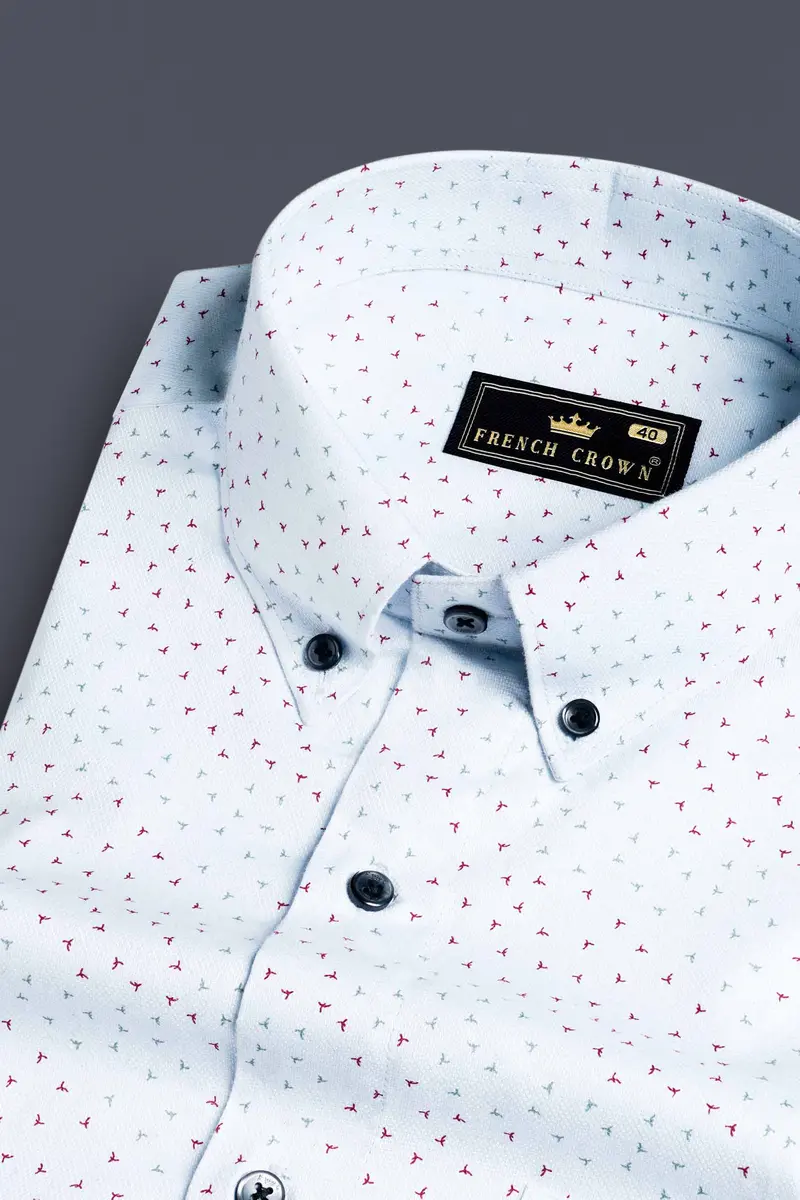 Botticelli Blue And Burgundy Printed Dobby Textured Premium Giza Cotton Shirt 1