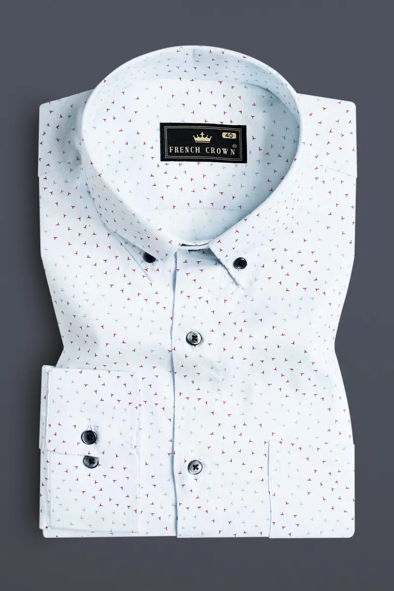 Botticelli Blue And Burgundy Printed Dobby Textured Premium Giza Cotton Shirt 3