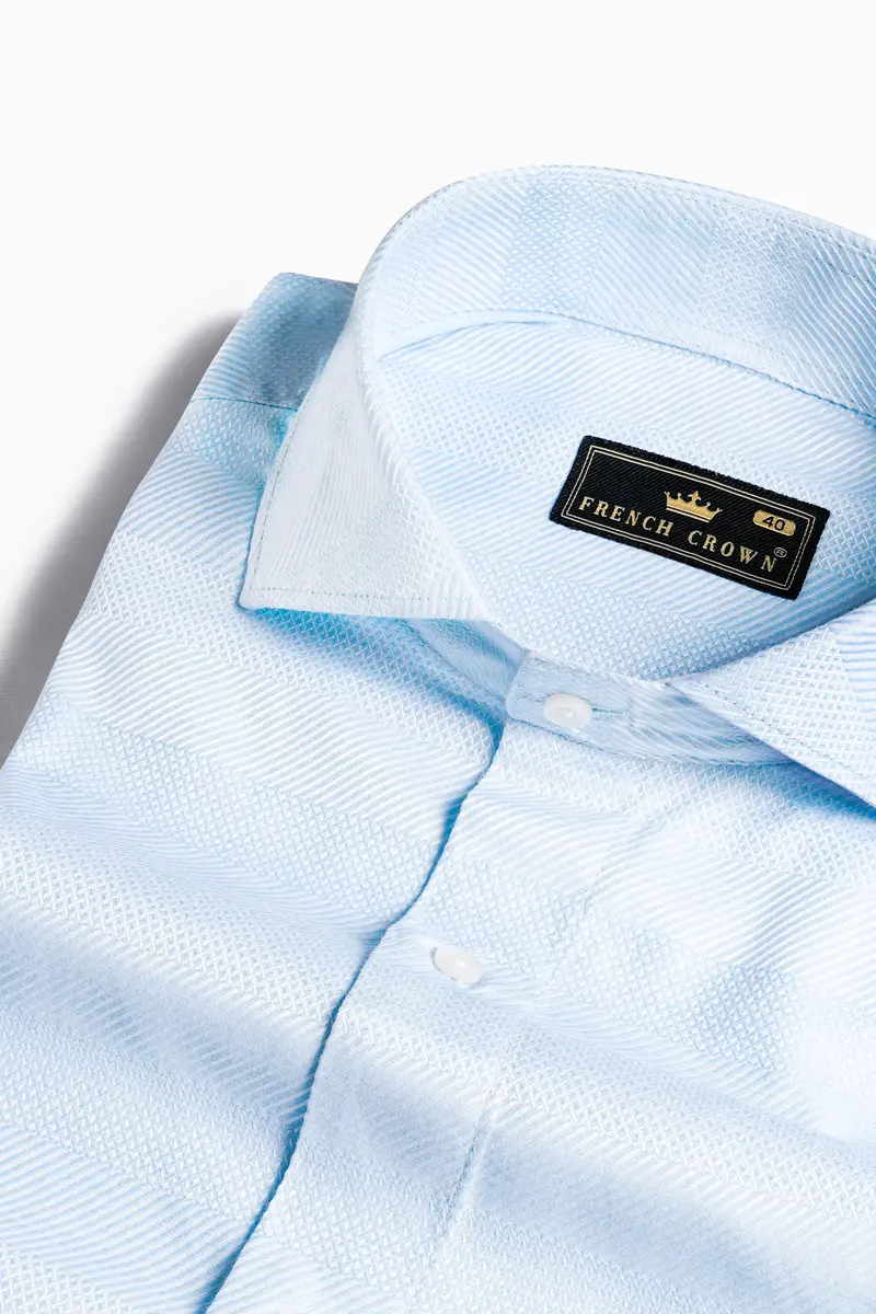 Botticelli Blue And White Jacquard Textured Premium Giza Cotton Shirt 1