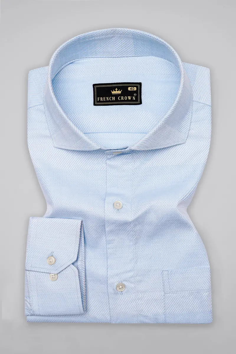 Botticelli Blue And White Jacquard Textured Premium Giza Cotton Shirt 4