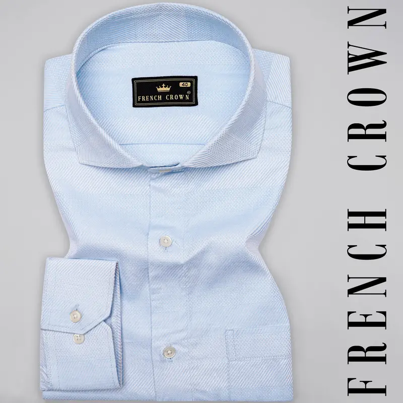 Botticelli Blue And White Jacquard Textured Premium Giza Cotton Shirt 5