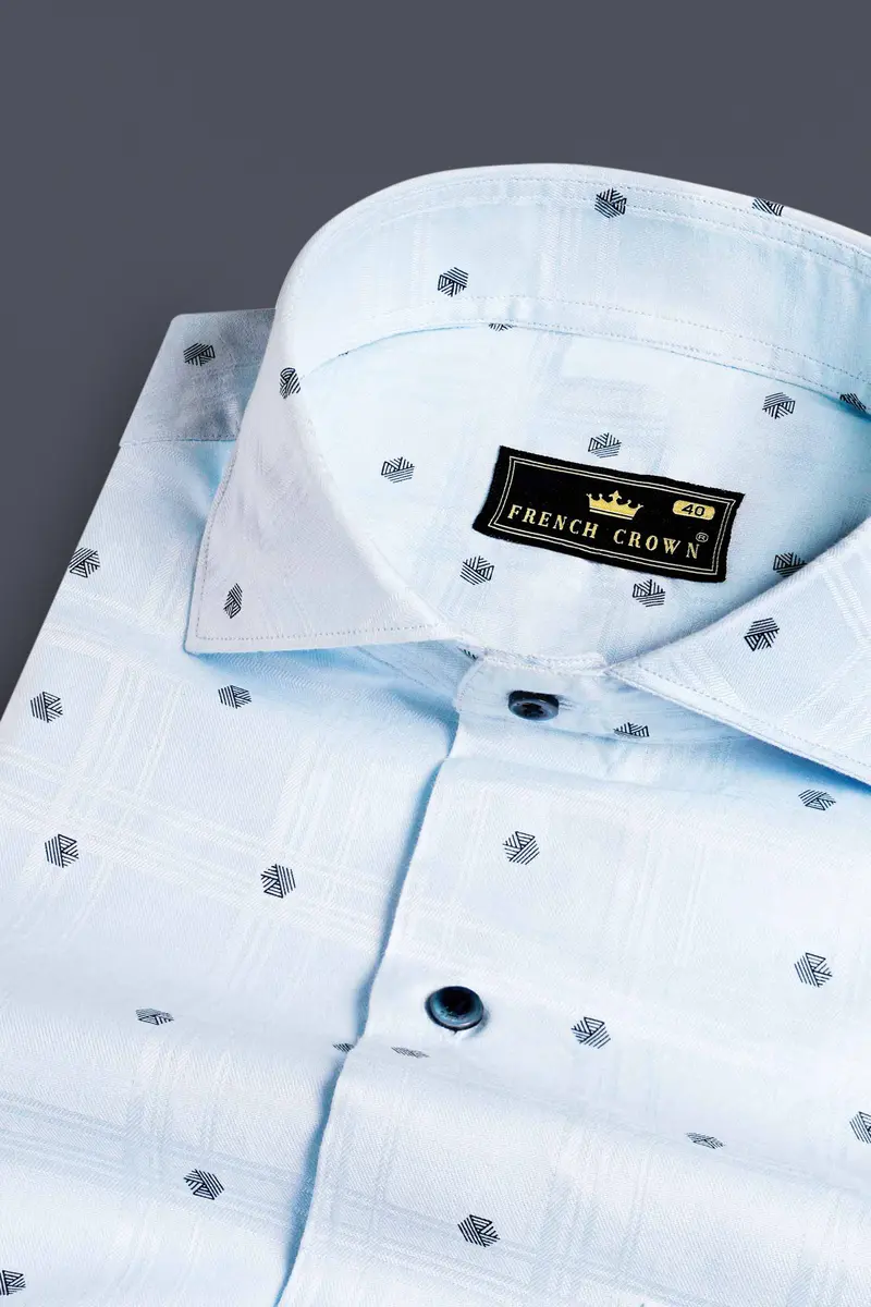 Botticelli Blue Dobby Textured Premium Giza Cotton Shirt 1