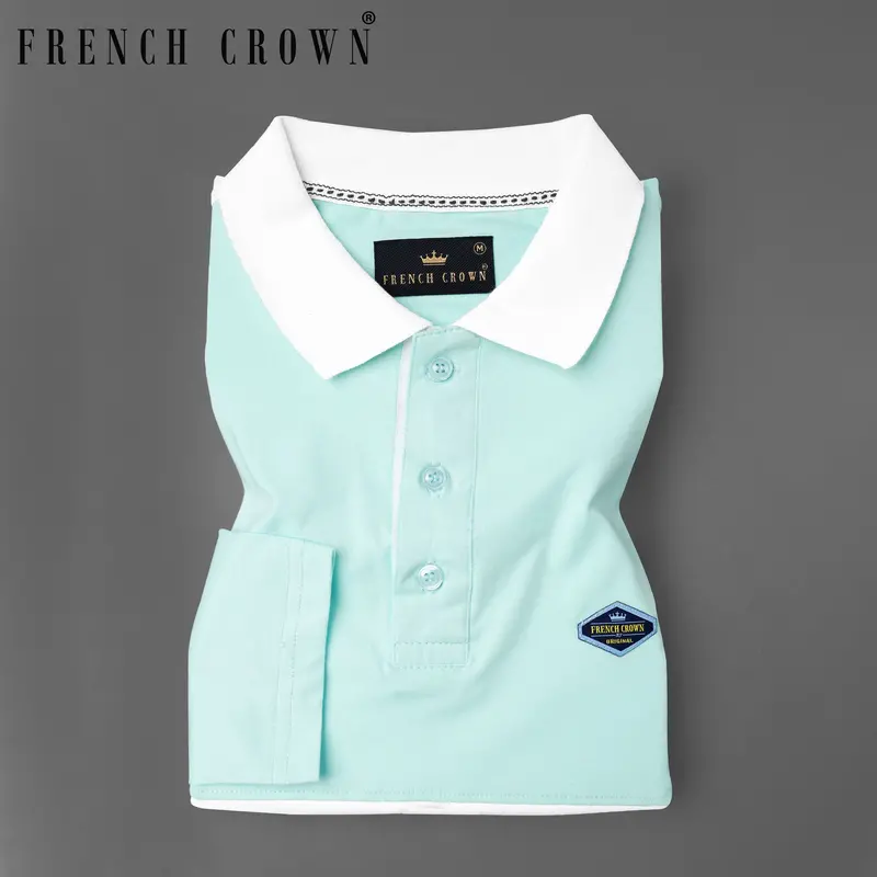 Botticelli Sea Blue With White Patch Design Organic Cotton Mercerised Pique Polo 1