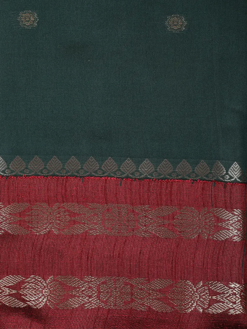 Bottle Green Butta Design Soft Silk Fancy Wear Saree With Contrast Zari Border 2