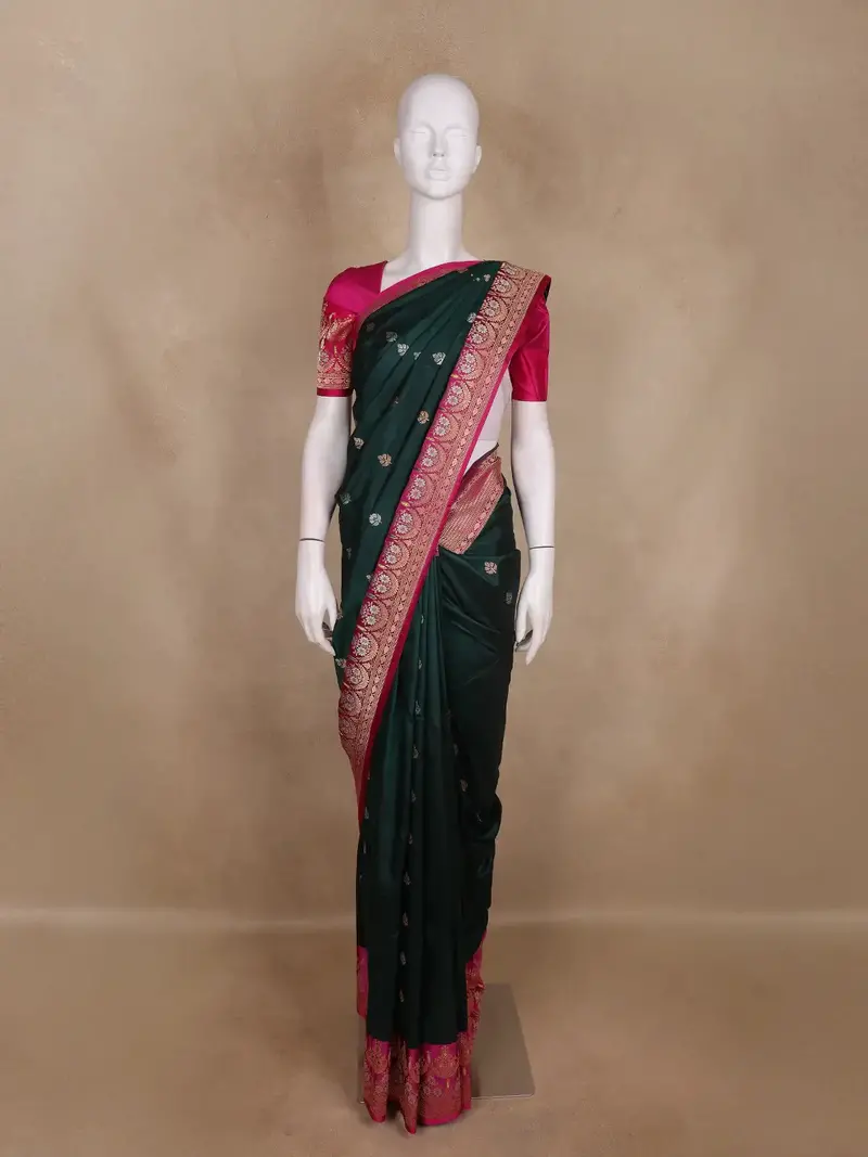 Bottle Green Butta Woven Design Pure Banarasi Saree 1