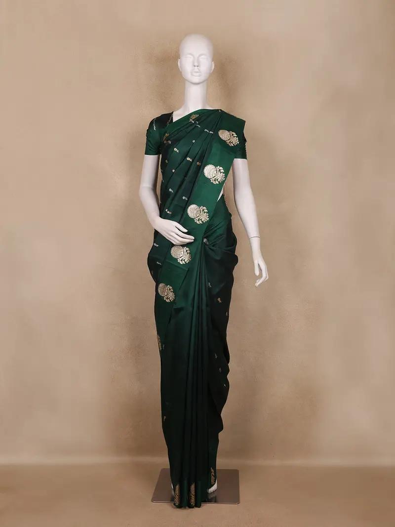 Bottle  Green Butta Woven Katan Banarasi Saree 1