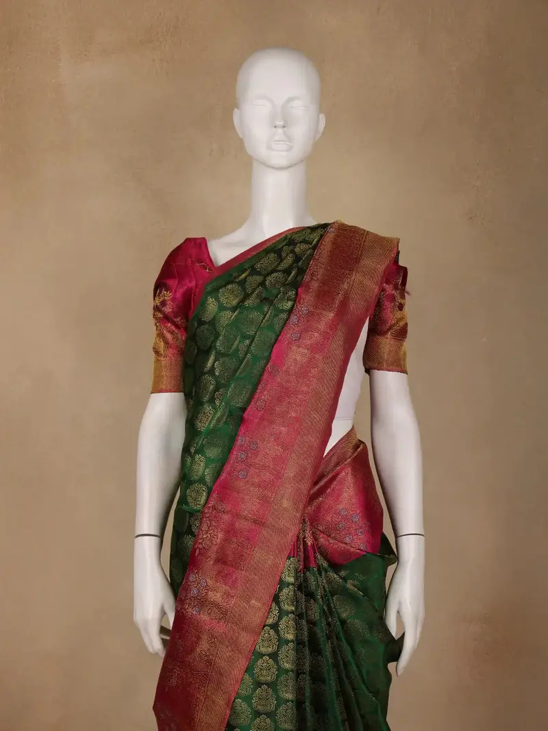 Bottle Green Butta Woven Pure Kanchipuram Silk Saree 2