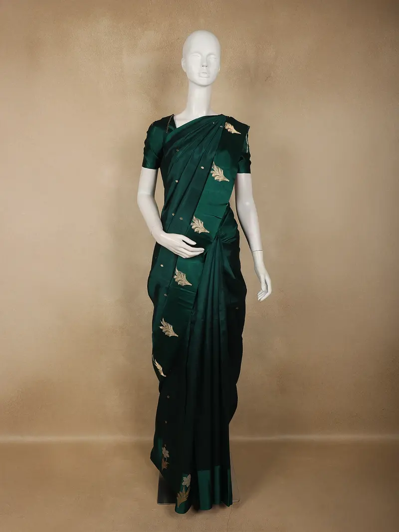 Bottle Green Butta Zari Woven Design Pure Banarasi Silk Saree With Designer Border 1