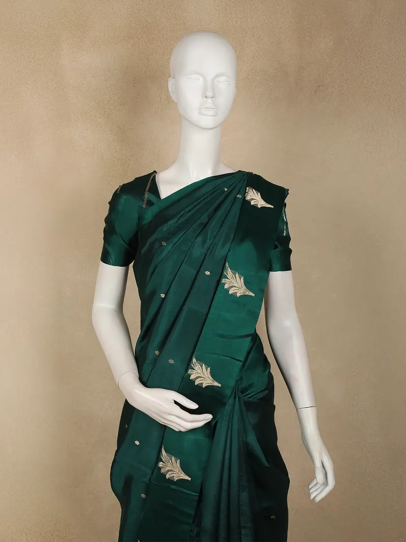 Bottle Green Butta Zari Woven Design Pure Banarasi Silk Saree With Designer Border 2