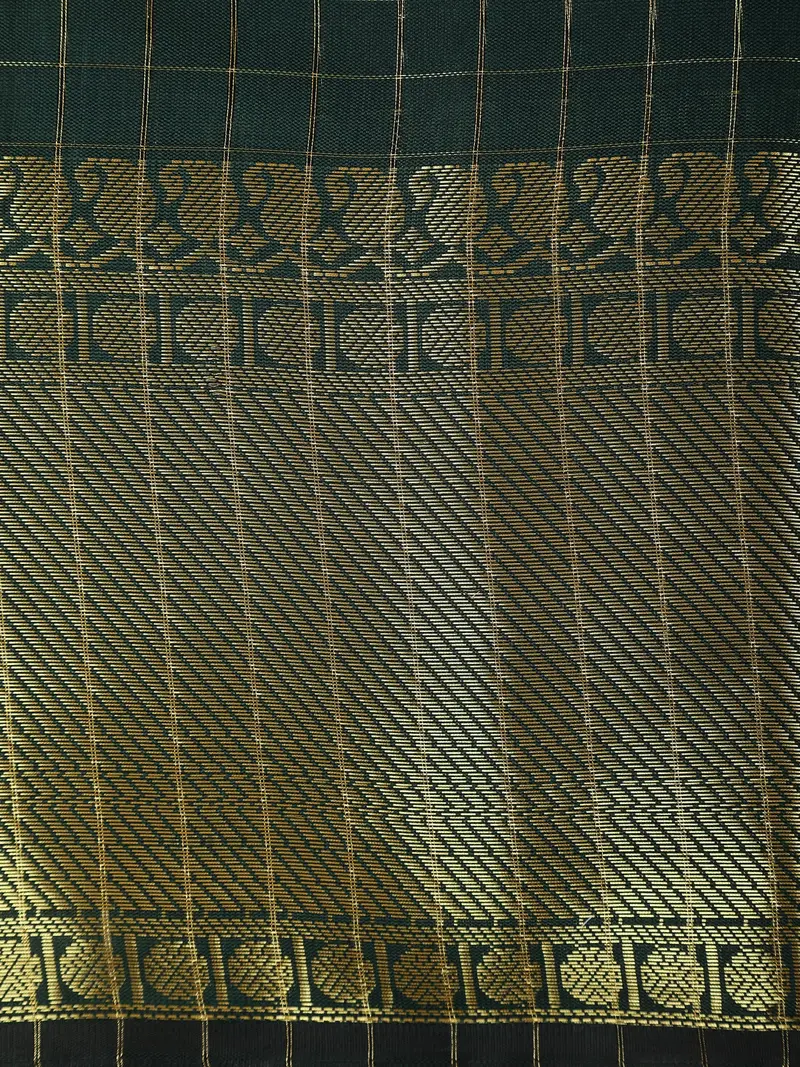 Bottle Green Checked Woven Design Soft Silk Fancy Saree 2