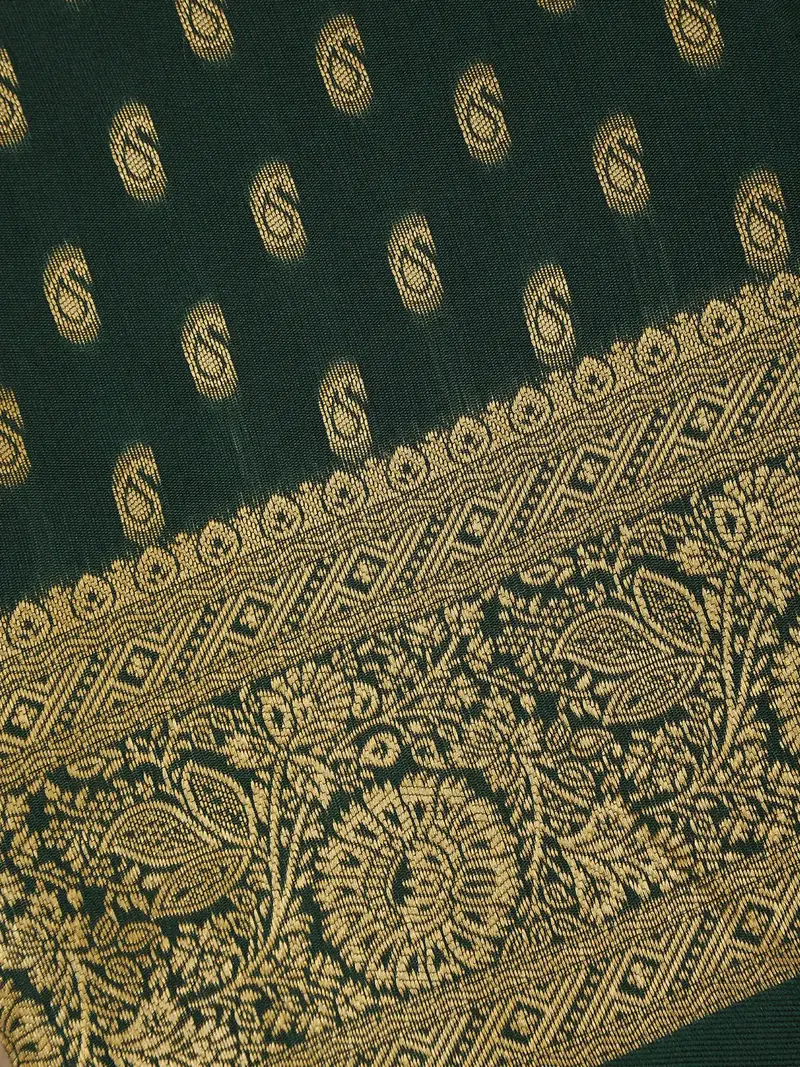 Bottle Green Floral Design Silk Saree 2