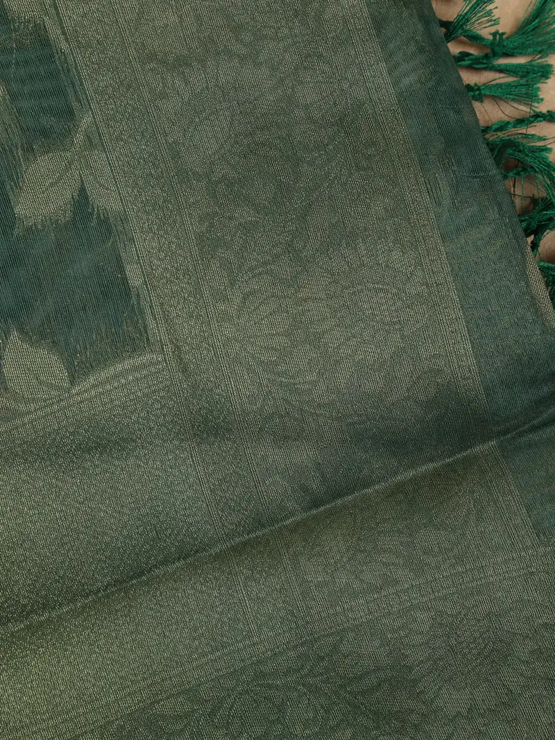 Bottle Green Floral Design Tissue Silk Saree 2