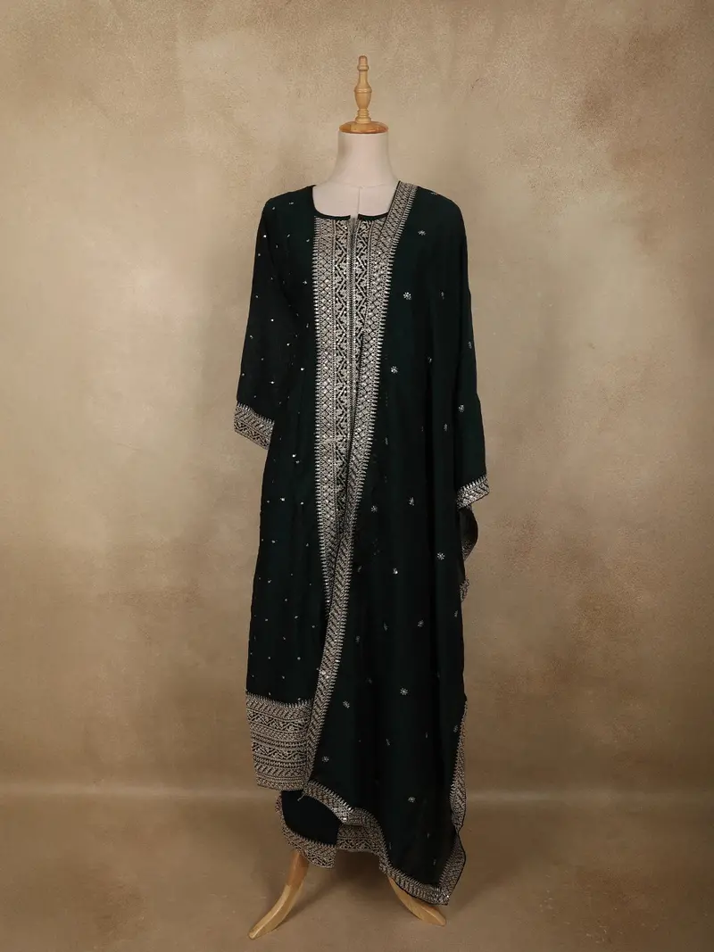 Bottle Green Floral Embroidered Georgette Salwar Suit 1