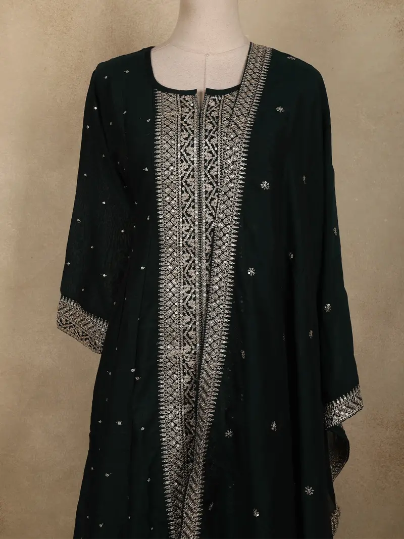 Bottle Green Floral Embroidered Georgette Salwar Suit 2
