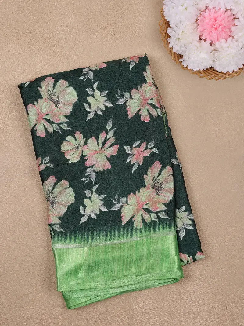 Bottle Green Floral Prints Fancy Georgette Saree 1