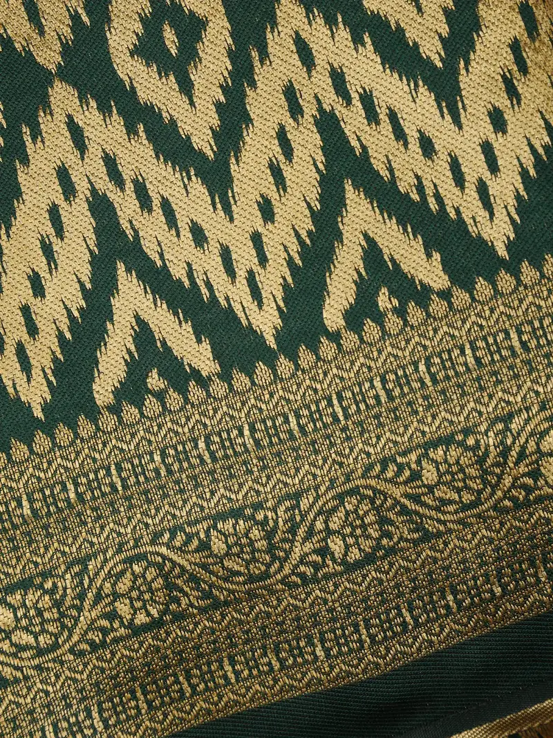 Bottle Green Geometric Ikat Design Silk Saree 2