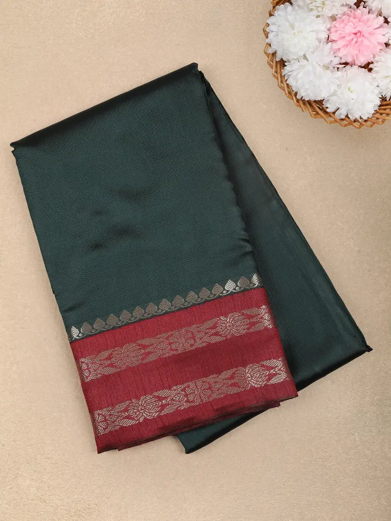 Bottle Green Solid Design Soft Silk Fancy Wear Saree 1