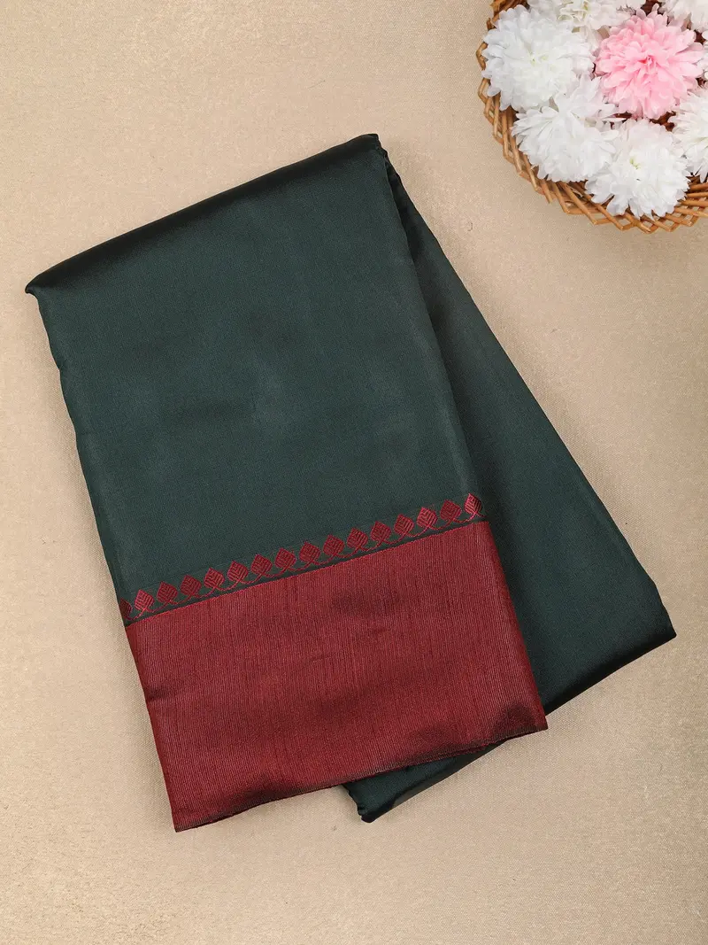 Bottle Green Solid Design Soft Silk Fancy Wear Saree 1