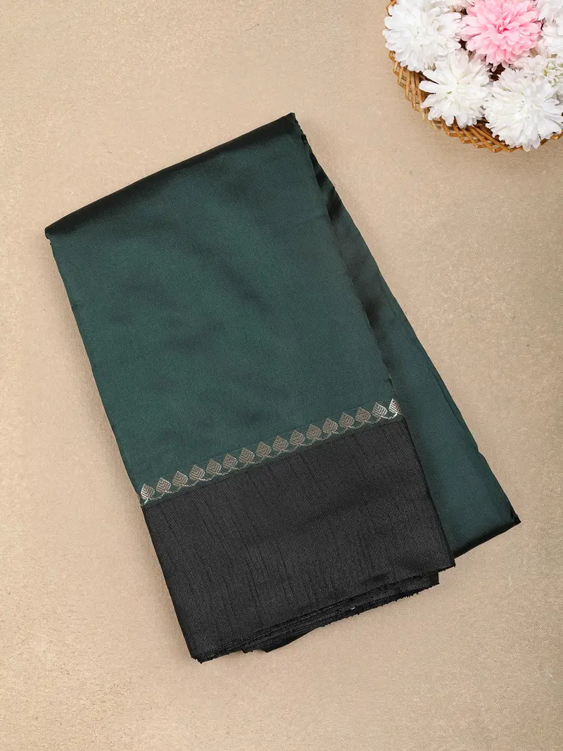 Bottle Green Solid Design Soft Silk Fancy Wear Saree With Contrast Border 1