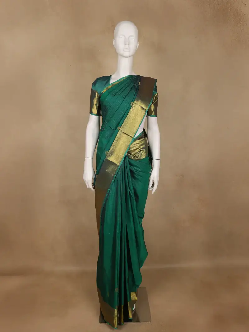 Bottle Green Striped Designed Silk Saree 1