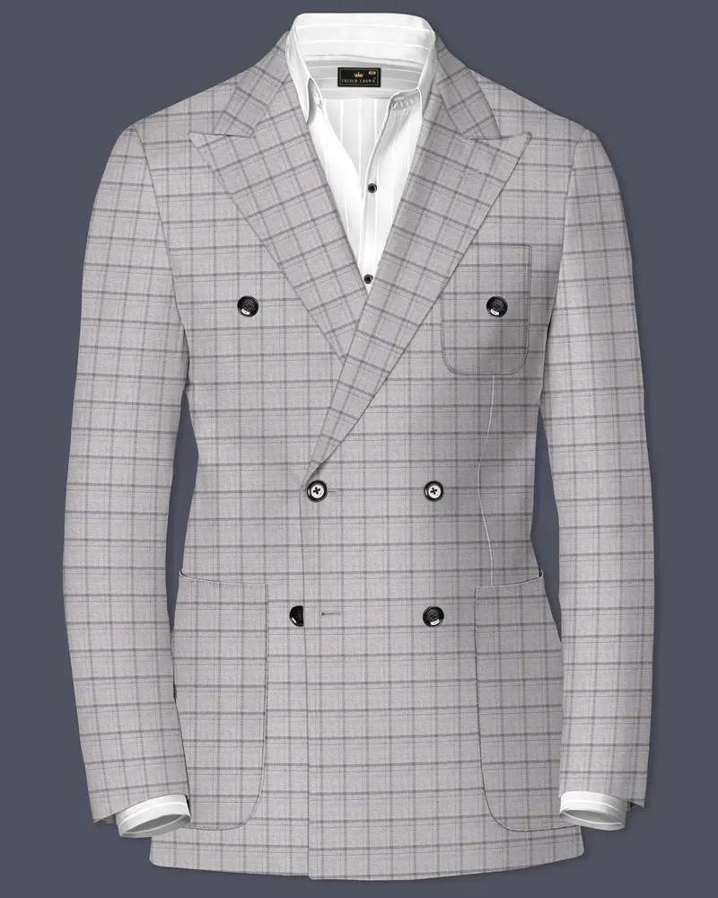 Boulder Gray Checkered Wool Rich Double Breasted Blazer 1