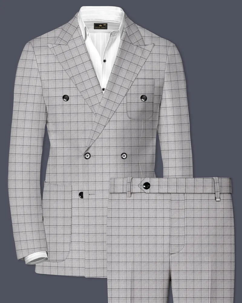 Boulder Gray Checkered Wool Rich Double Breasted Suit 1
