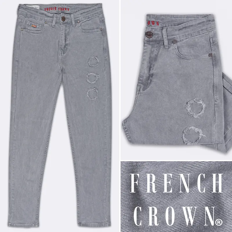 Boulder Gray Rinse Wash Mildly Distressed Stretchable Denim 1