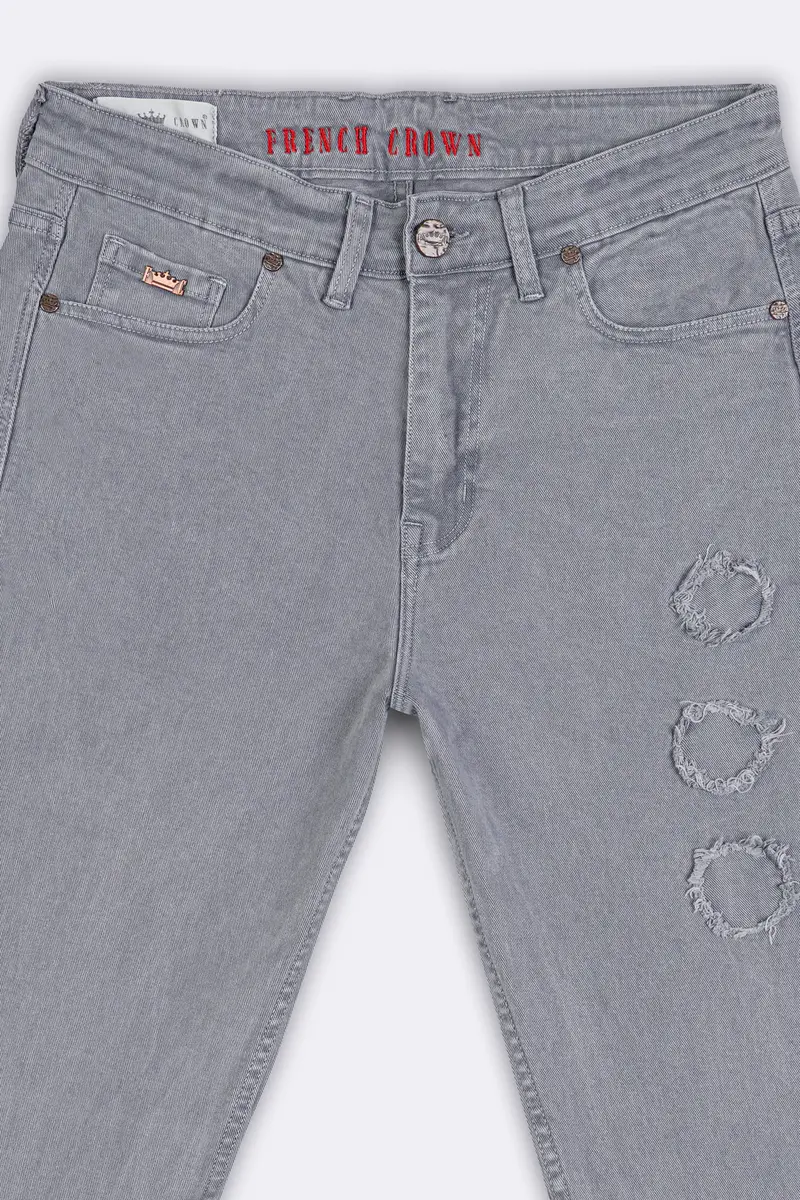 Boulder Gray Rinse Wash Mildly Distressed Stretchable Denim 5
