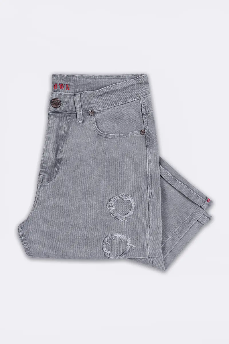 Boulder Gray Rinse Wash Mildly Distressed Stretchable Denim 6