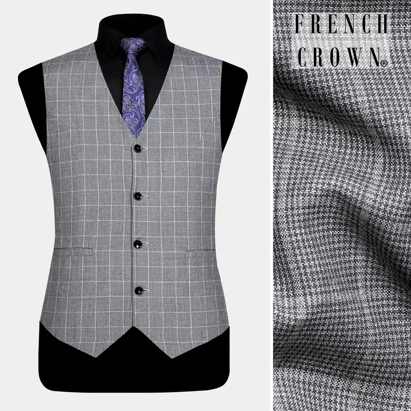 Boulder Gray Windowpane Wool Rich Waistcoat 1