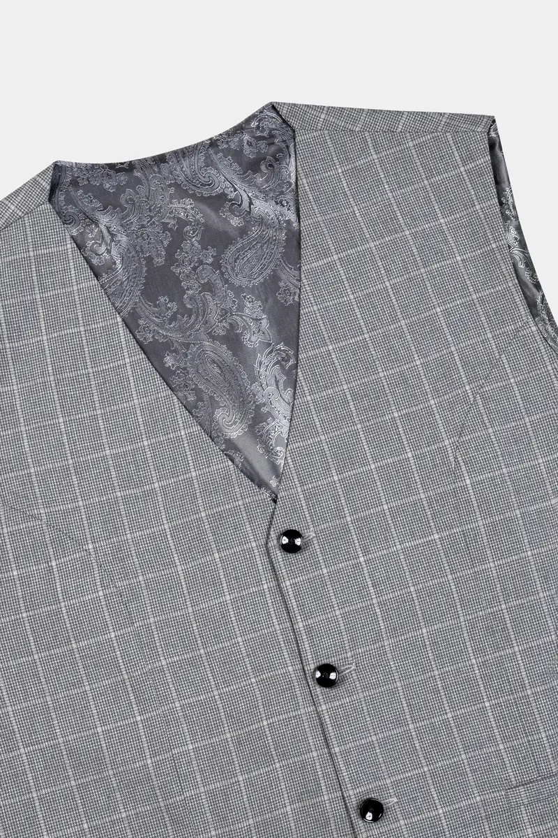 Boulder Gray Windowpane Wool Rich Waistcoat 4