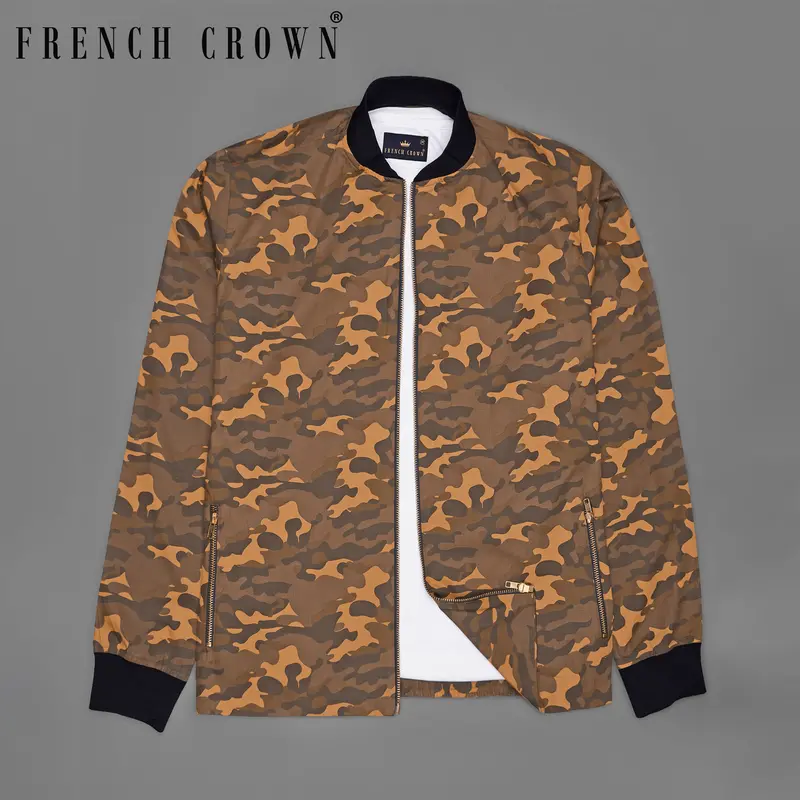 Bourbonn With Dark Taupe Brown Camouflage Royal Oxford Bomber Jacket 1