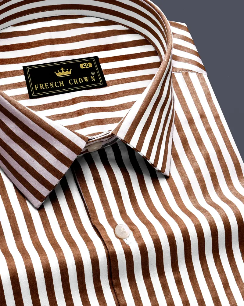 Bralisse-Tawny Brown And Bright White Striped Subtle Sheen Super Soft Premium Cotton Dress Shirt 1