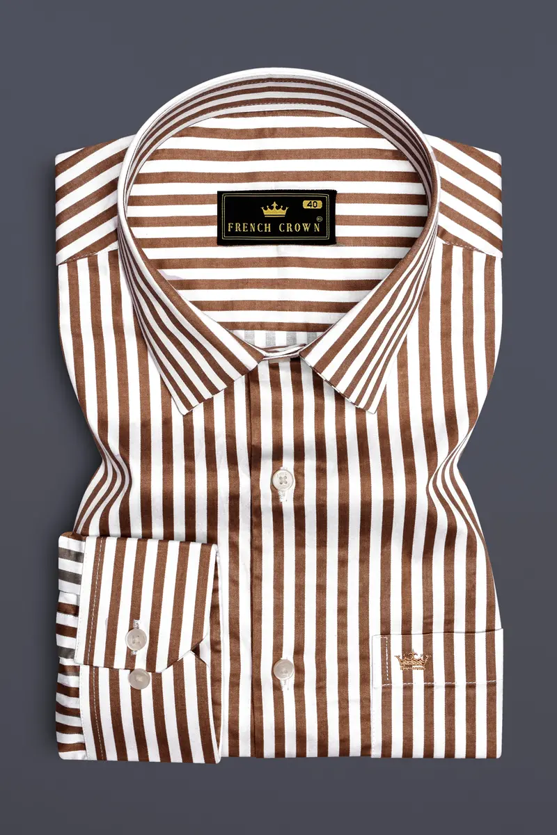 Bralisse-Tawny Brown And Bright White Striped Subtle Sheen Super Soft Premium Cotton Dress Shirt 4