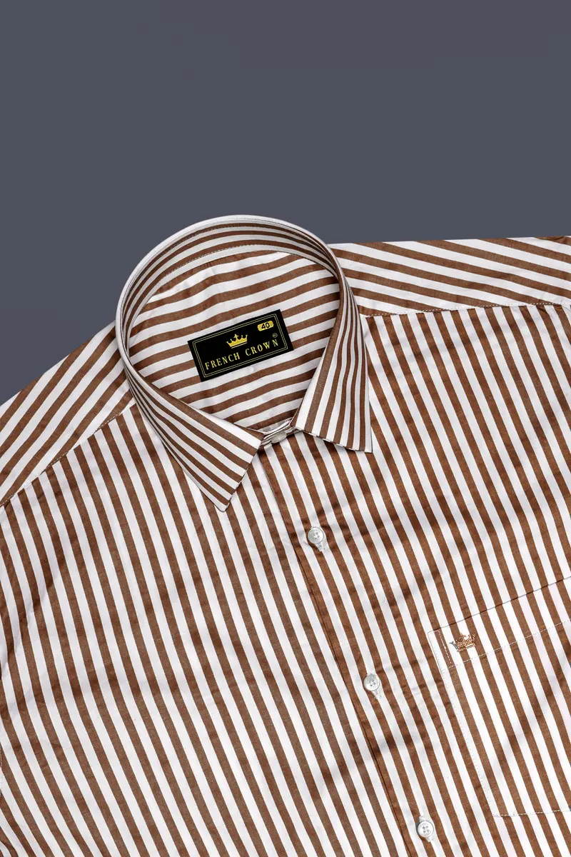 Bralisse-Tawny Brown And Bright White Striped Subtle Sheen Super Soft Premium Cotton Dress Shirt 5