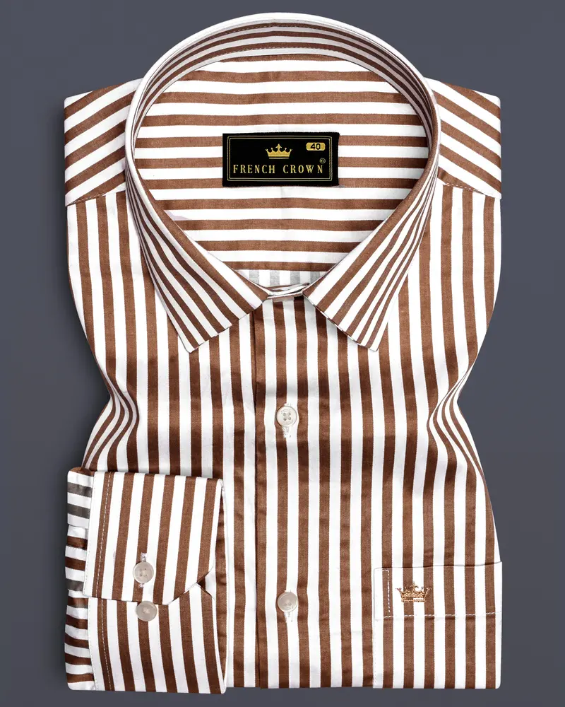 Bralisse-Tawny Brown And Bright White Striped Subtle Sheen Super Soft Premium Cotton Dress Shirt 6