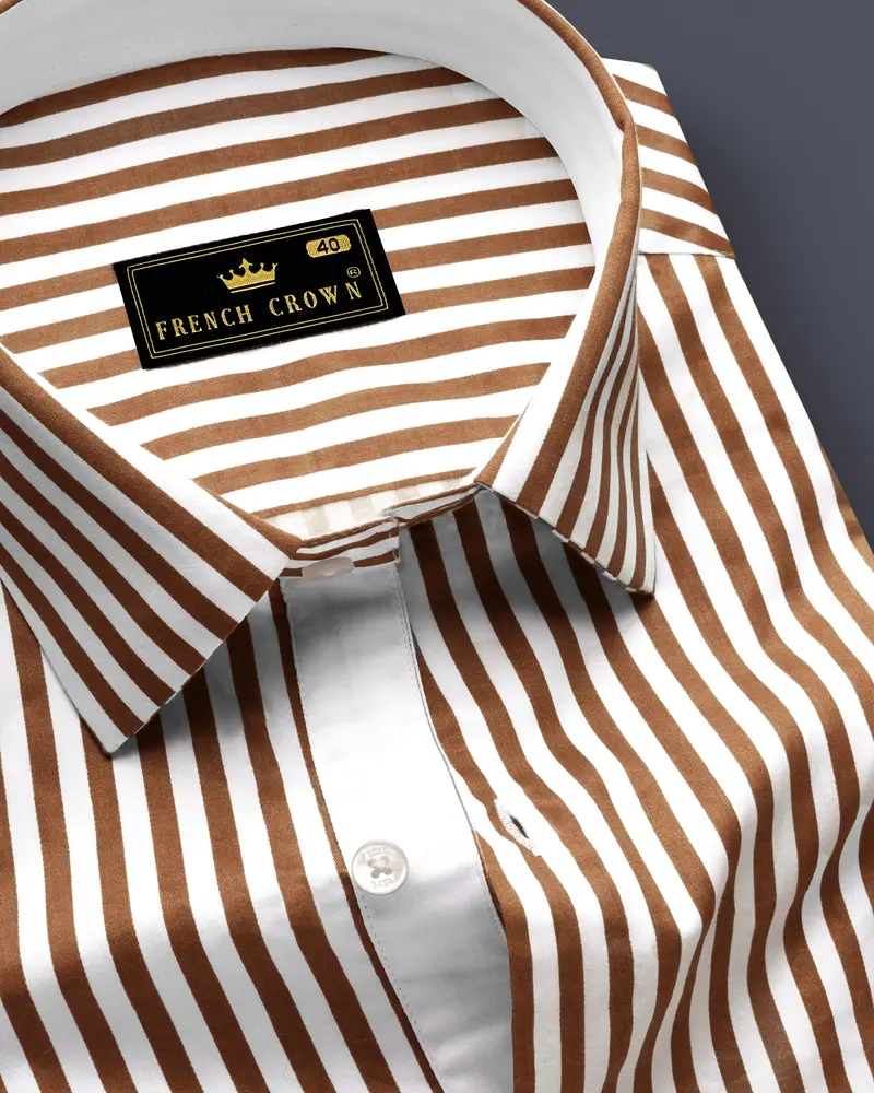 Bralisse-Tawny Brown And Bright White Striped Super Soft Premium Cotton Dress Shirt 1