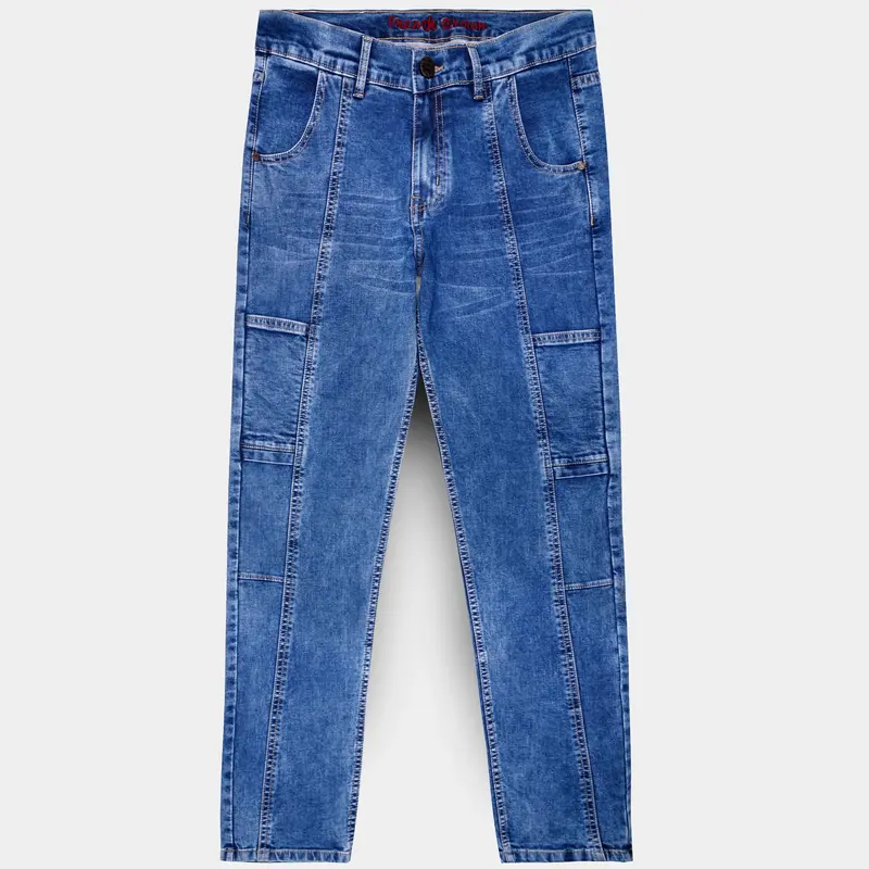 Brandeis Blue Whiskering Washed Stretchable Cargo Denim 1