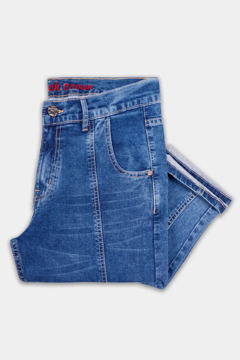 Brandeis Blue Whiskering Washed Stretchable Cargo Denim 5