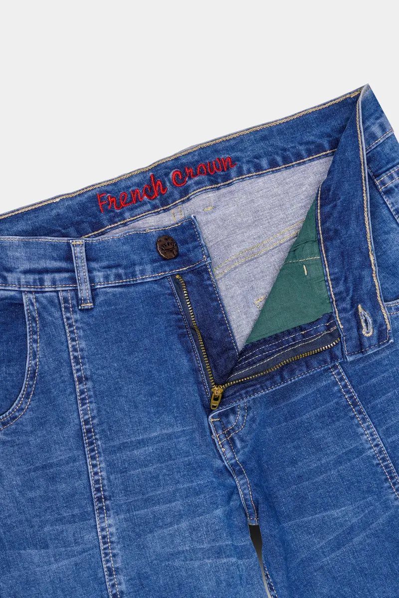 Brandeis Blue Whiskering Washed Stretchable Cargo Denim 6