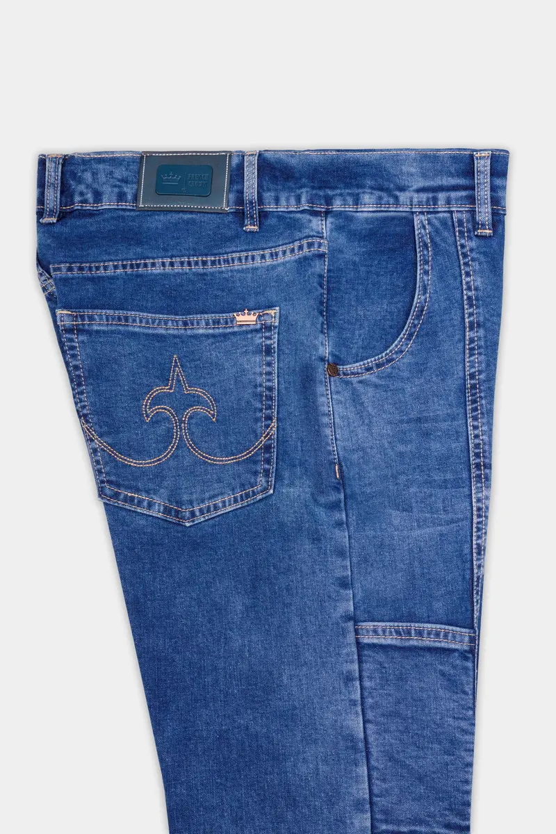 Brandeis Blue Whiskering Washed Stretchable Cargo Denim 7