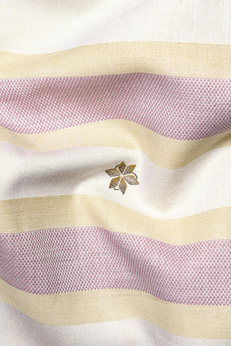 Brandy Pink With Bizarre Cream And White Striped Jacquard Textured Premium Giza Cotton Shirt 2